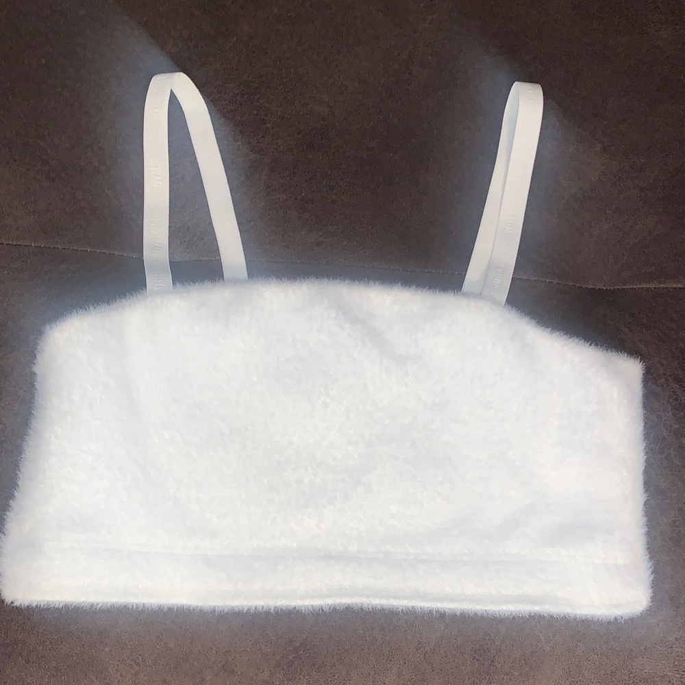 Gymshark Whitney Simmons White Fuzzy Bralette NWOT